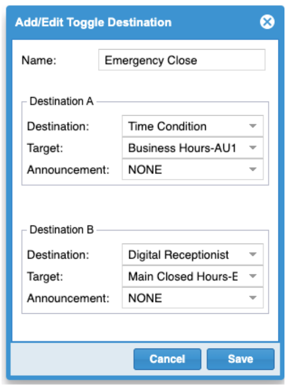 Add/Edit Toggle Destination - Clearly Cloud